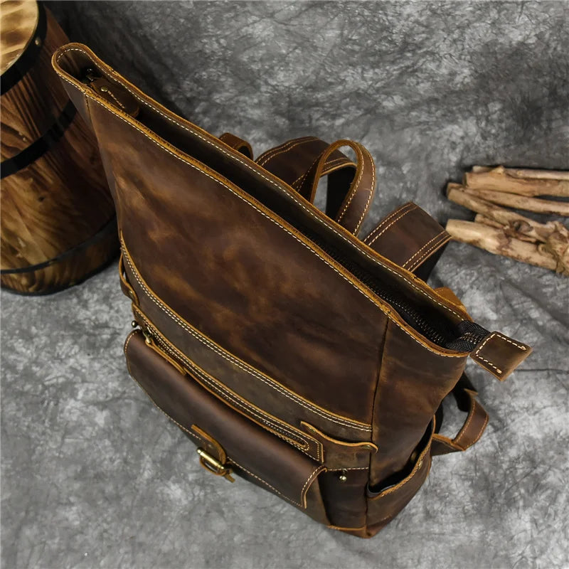 Newsbirds Men's Retro Leather Backpack – Luxury Travel & School Bag