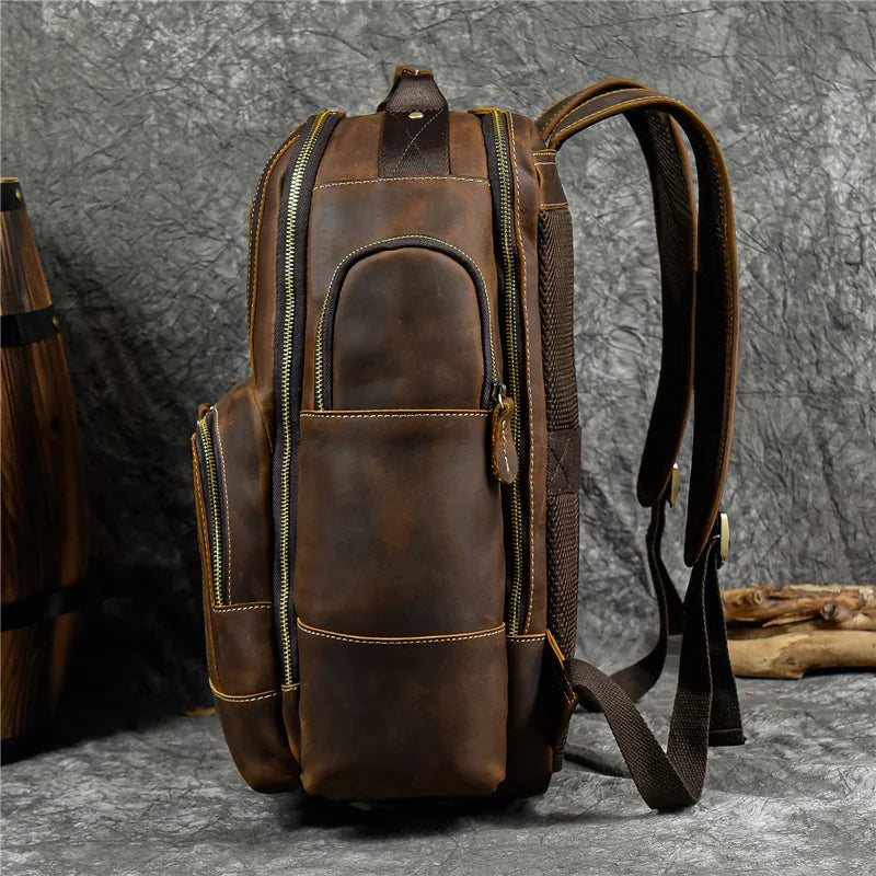 Newsbirds Men's Retro Leather Backpack – Luxury Travel & School Bag