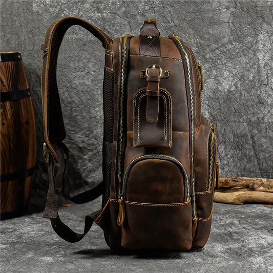Newsbirds Men's Retro Leather Backpack – Luxury Travel & School Bag
