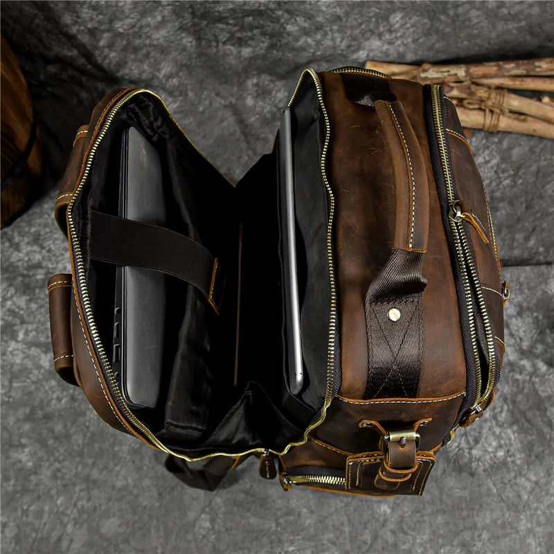 Newsbirds Men's Retro Leather Backpack – Luxury Travel & School Bag