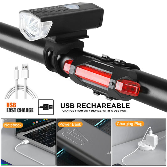 2218 Bike Light Set USB Rechargeable Front Light with Taillight