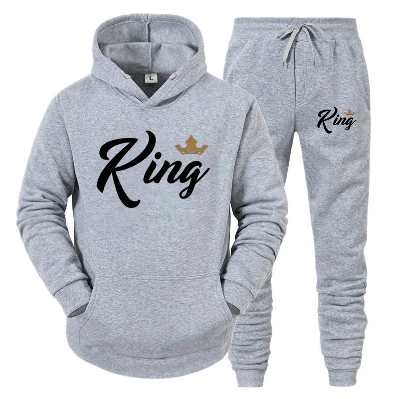 Couple Sportswear KING QUEEN Printed Hooded Set