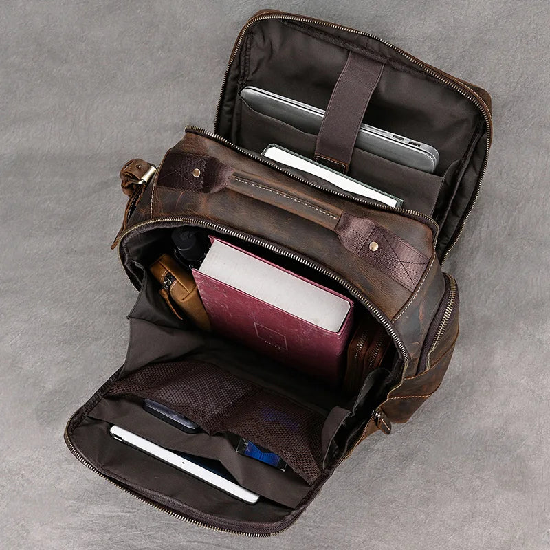 Newsbirds Men's Retro Leather Backpack – Luxury Travel & School Bag