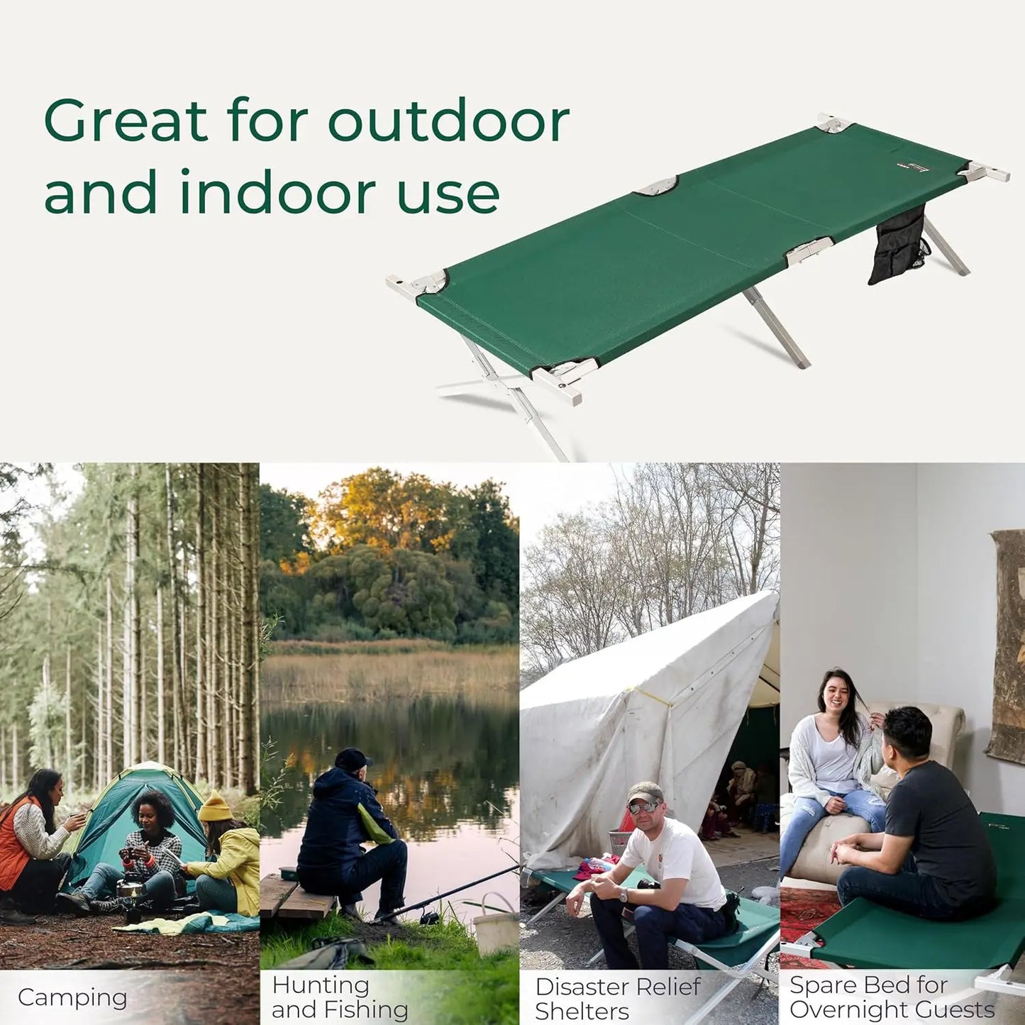 Heavy Duty Camping Cot with Storage – Steel Frame, 375 lb Capacity