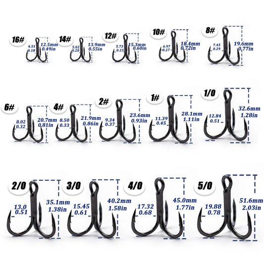 9KM 4X Treble Fishing Hooks - High Carbon Steel, Sharp, Replacement for Lures