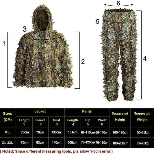 Ghillie Suit Men Women Kids 3D Leafy Bionic Camouflage Hunting Clothing: