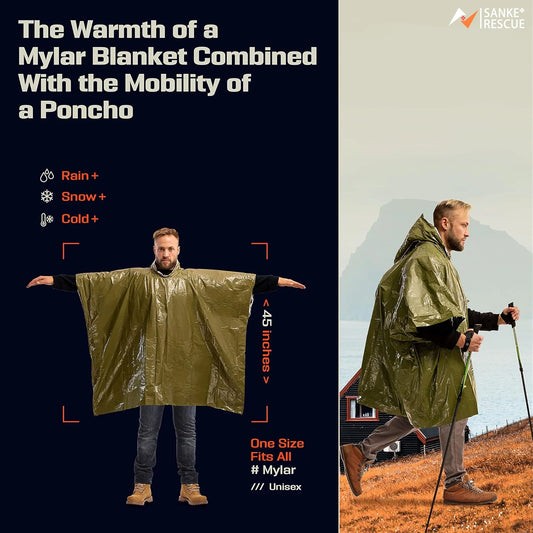 Emergency Rain Poncho – Waterproof, Disposable, Aluminum Film