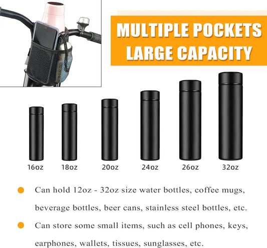 2-in-1 Bicycle Handlebar Phone Holder & Water Bottle Holder with Mesh Pocket