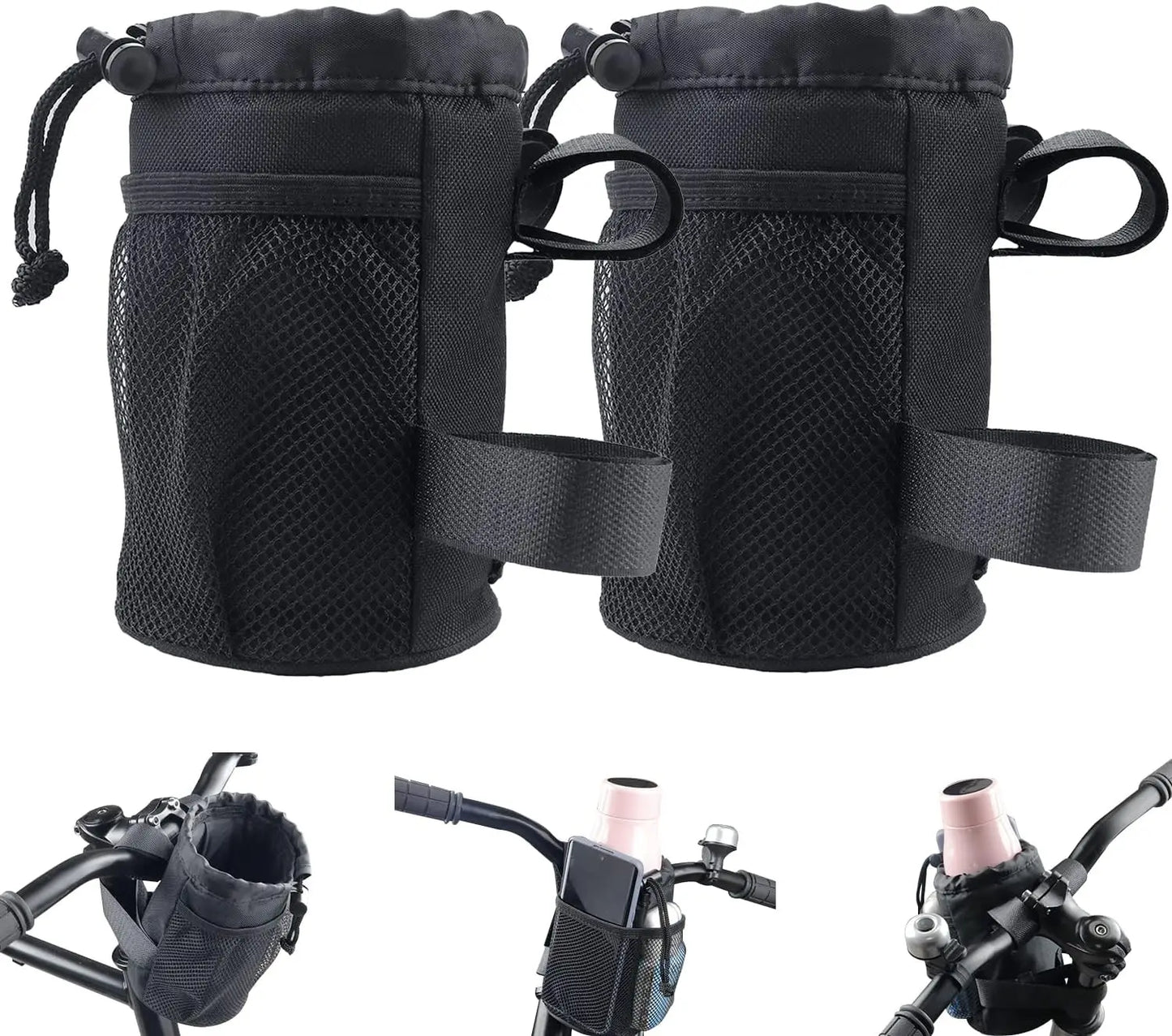 2-in-1 Bicycle Handlebar Phone Holder & Water Bottle Holder with Mesh Pocket