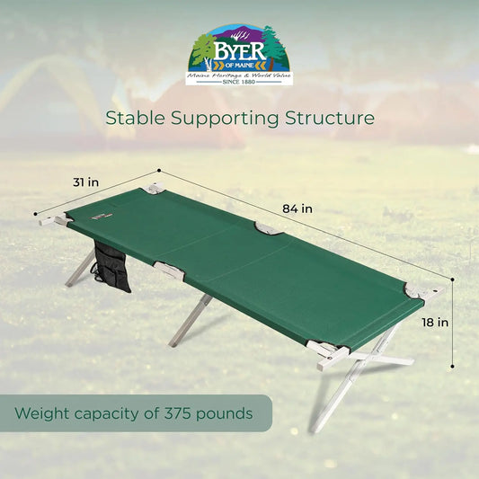 Heavy Duty Camping Cot with Storage – Steel Frame, 375 lb Capacity