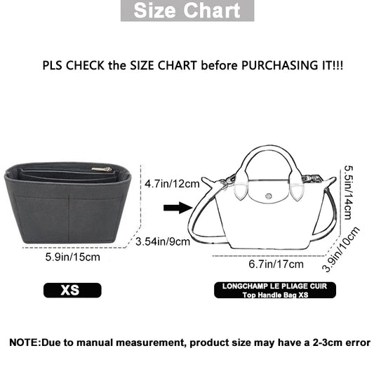 EverToner Felt Bag Organizer for Longchamp LE PLIAGE CUIR Top Handle Bag XS