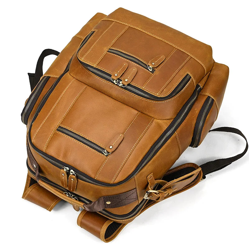 Newsbirds Men's Retro Leather Backpack – Luxury Travel & School Bag