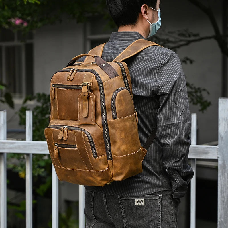 Newsbirds Men's Retro Leather Backpack – Luxury Travel & School Bag