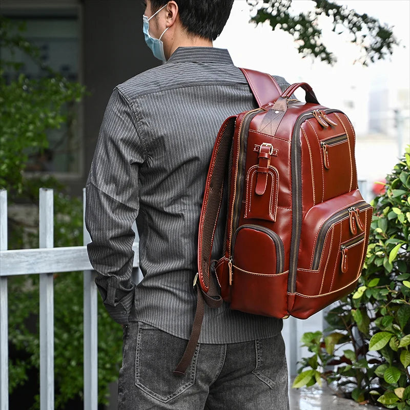 Newsbirds Men's Retro Leather Backpack – Luxury Travel & School Bag