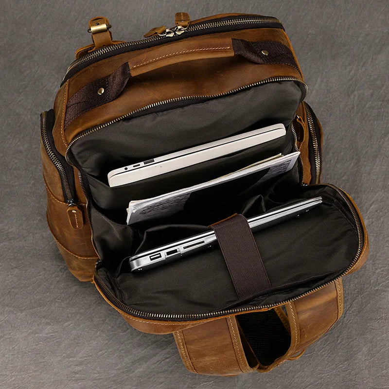 Newsbirds Men's Retro Leather Backpack – Luxury Travel & School Bag