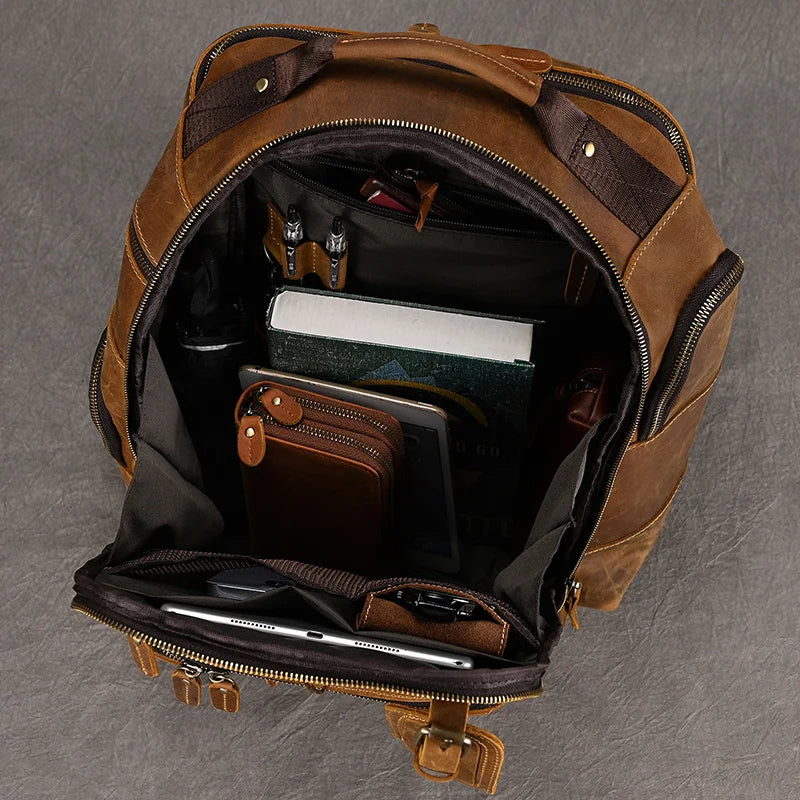 Newsbirds Men's Retro Leather Backpack – Luxury Travel & School Bag