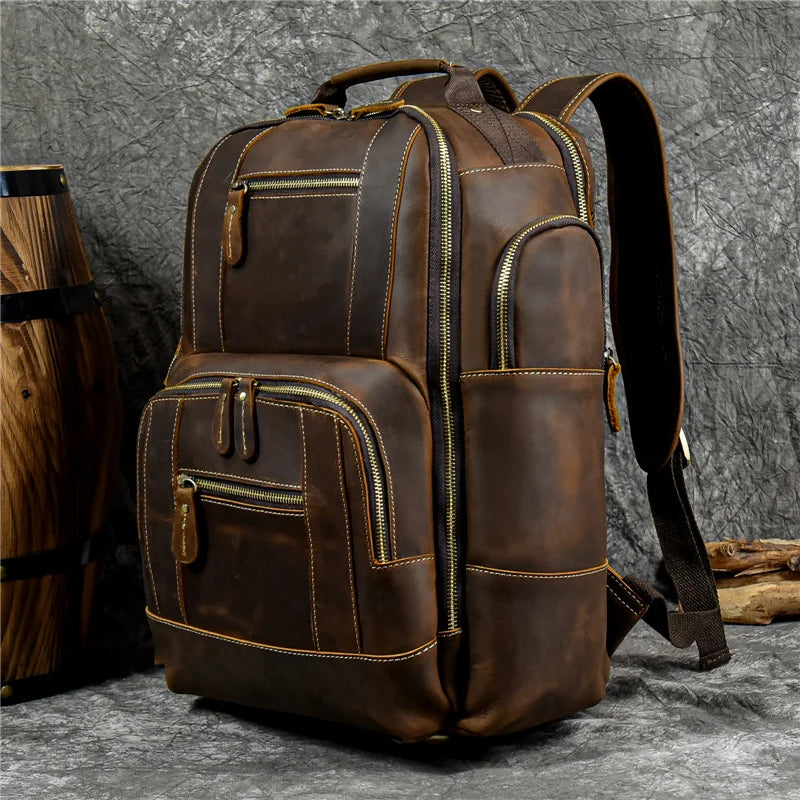 Newsbirds Men's Retro Leather Backpack – Luxury Travel & School Bag