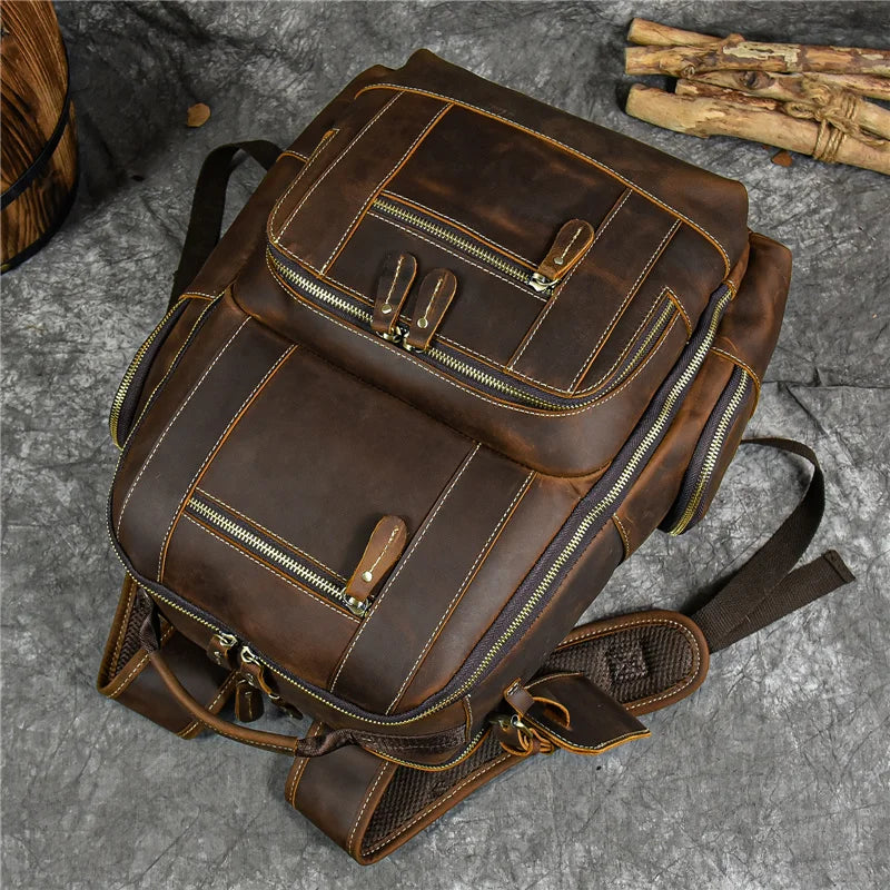 Newsbirds Men's Retro Leather Backpack – Luxury Travel & School Bag