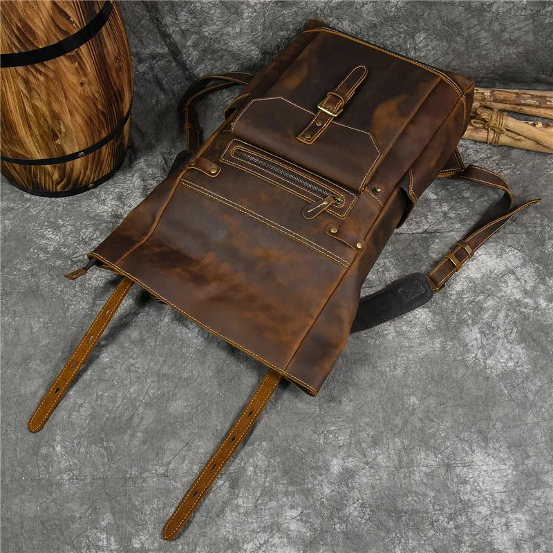 Newsbirds Men's Retro Leather Backpack – Luxury Travel & School Bag