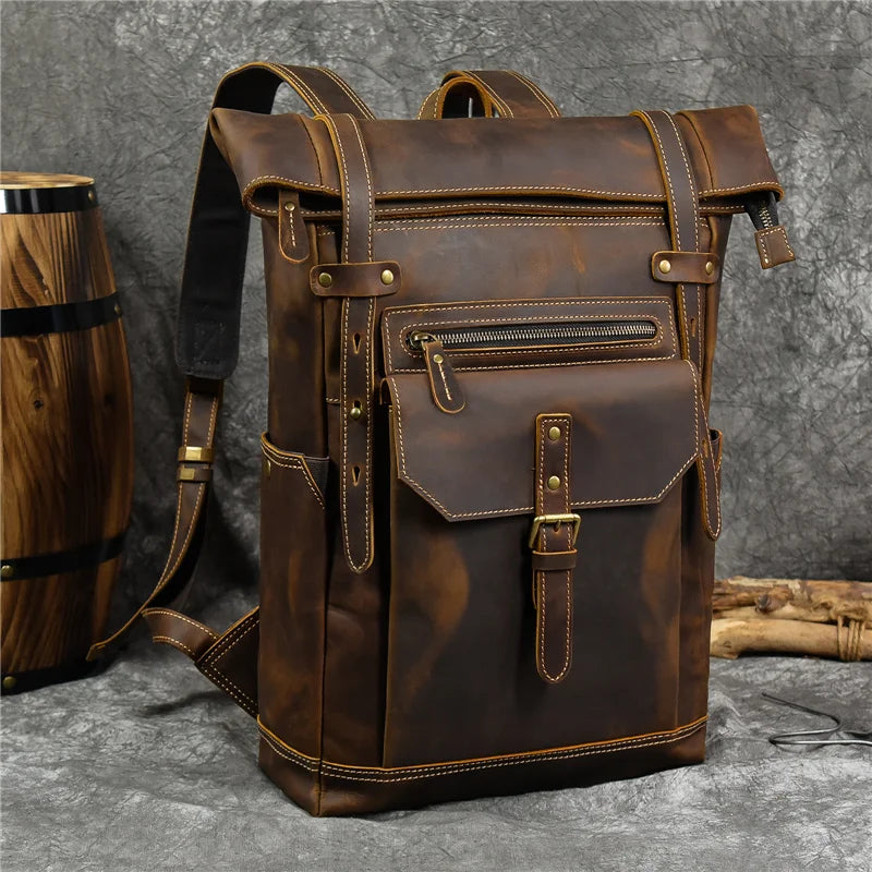 Newsbirds Men's Retro Leather Backpack – Luxury Travel & School Bag