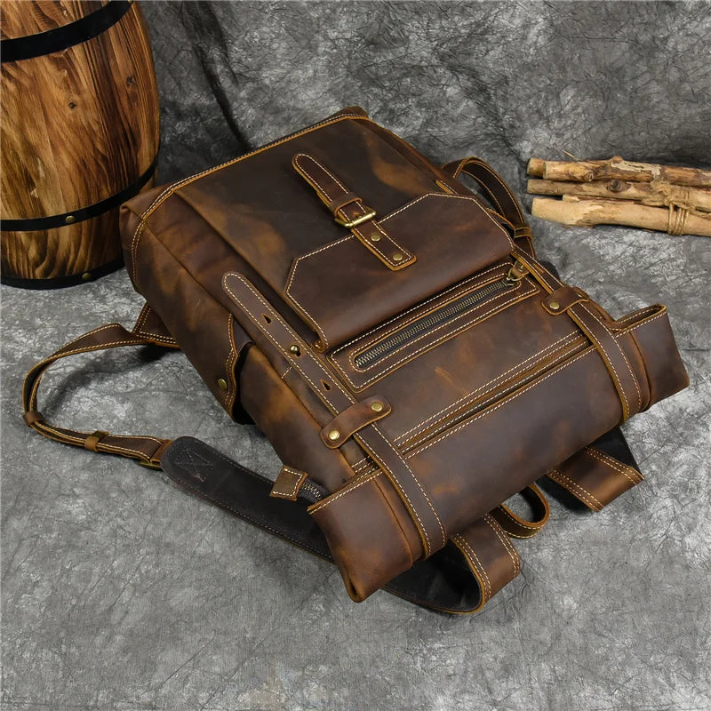 Newsbirds Men's Retro Leather Backpack – Luxury Travel & School Bag