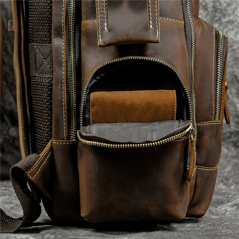 Newsbirds Men's Retro Leather Backpack – Luxury Travel & School Bag