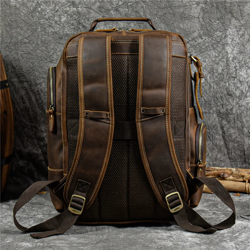 Newsbirds Men's Retro Leather Backpack – Luxury Travel & School Bag