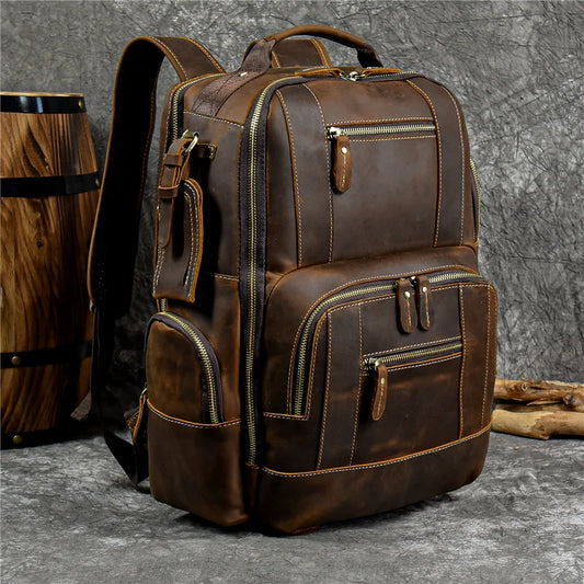 Newsbirds Men's Retro Leather Backpack – Luxury Travel & School Bag