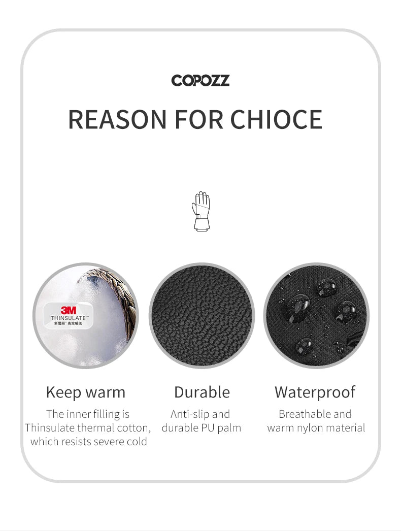 Copozz Waterproof Ski Gloves