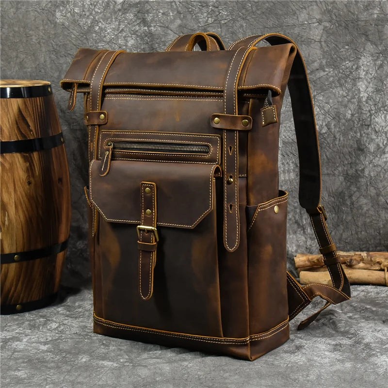 Newsbirds Men's Retro Leather Backpack – Luxury Travel & School Bag