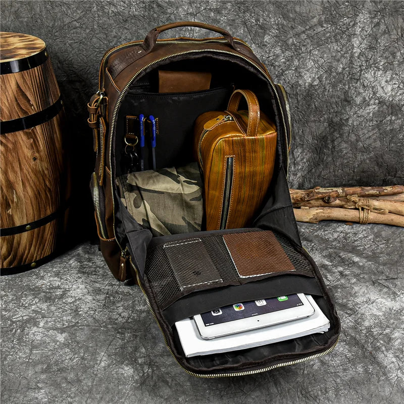 Newsbirds Men's Retro Leather Backpack – Luxury Travel & School Bag