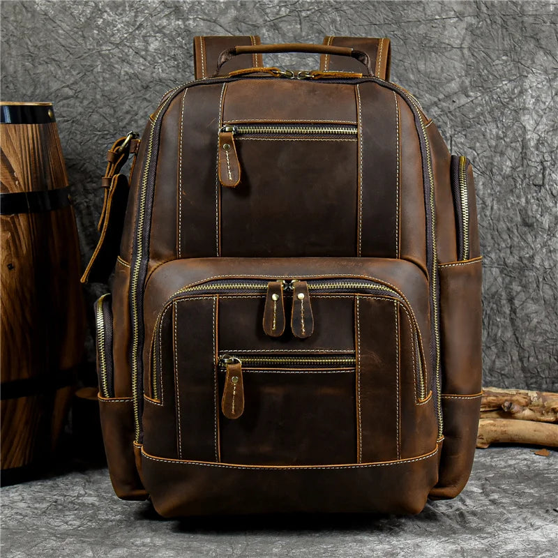 Newsbirds Men's Retro Leather Backpack – Luxury Travel & School Bag