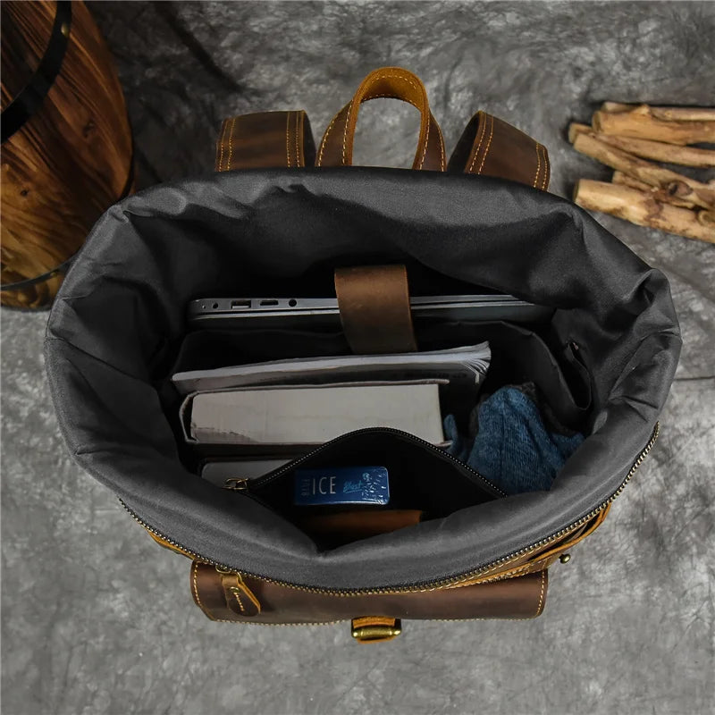 Newsbirds Men's Retro Leather Backpack – Luxury Travel & School Bag