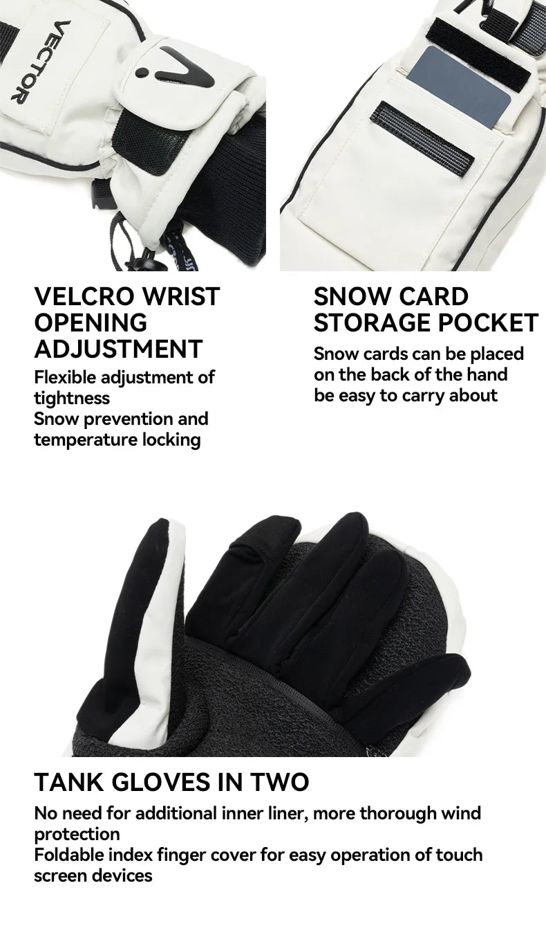 VECTOR Half-Detachable Inner Five-Finger Ski Gloves
