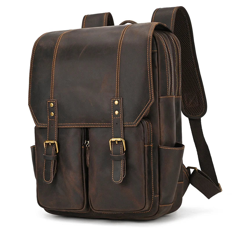 Newsbirds Men's Retro Leather Backpack – Luxury Travel & School Bag