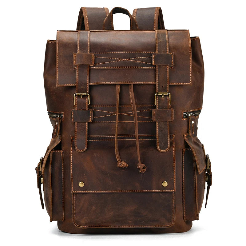 Newsbirds Men's Retro Leather Backpack – Luxury Travel & School Bag