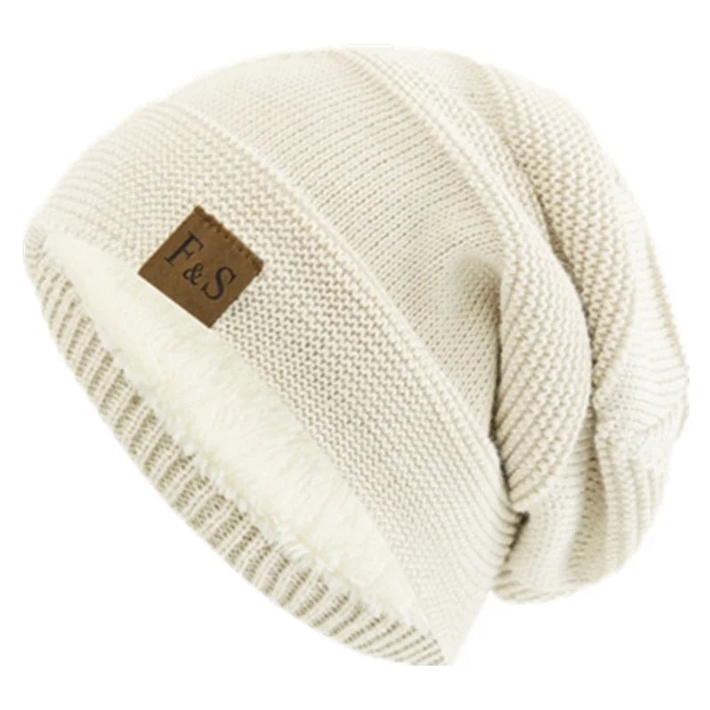 Unisex Slouchy Winter Hats Add Fur Beanie Cap