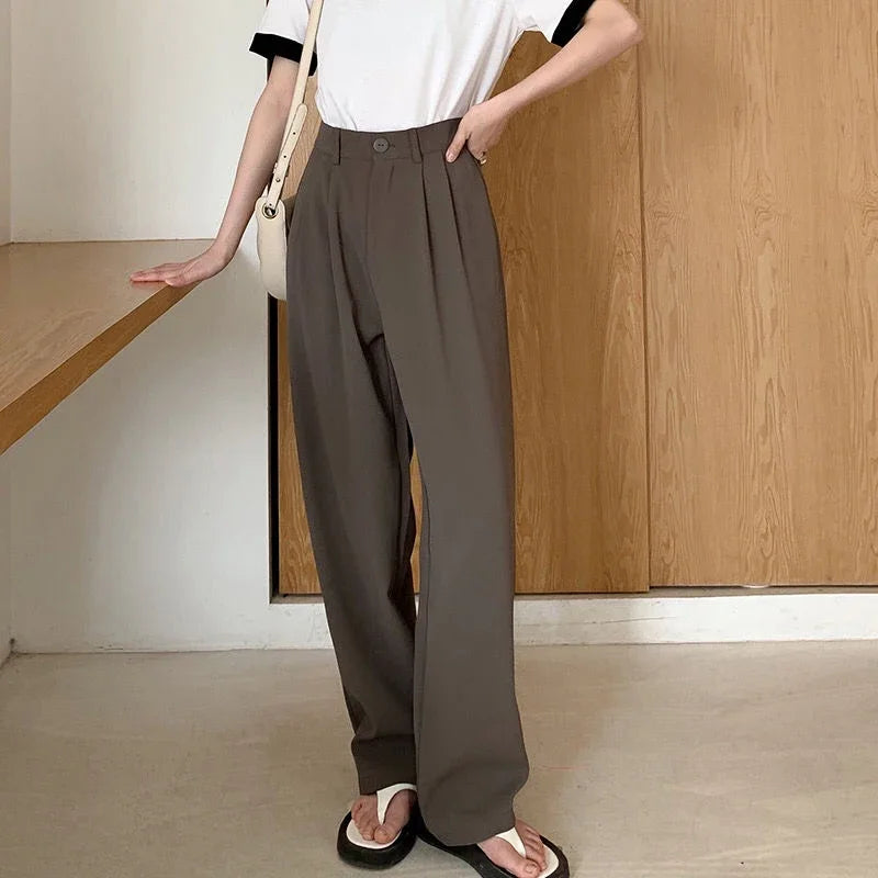 High Waist Women Suit Pants Fall Straight Office Ladies Korean Fashion Trousers