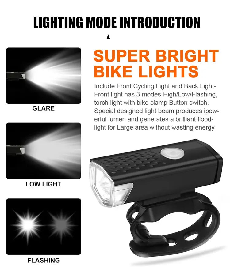 2218 Bike Light Set USB Rechargeable Front Light with Taillight