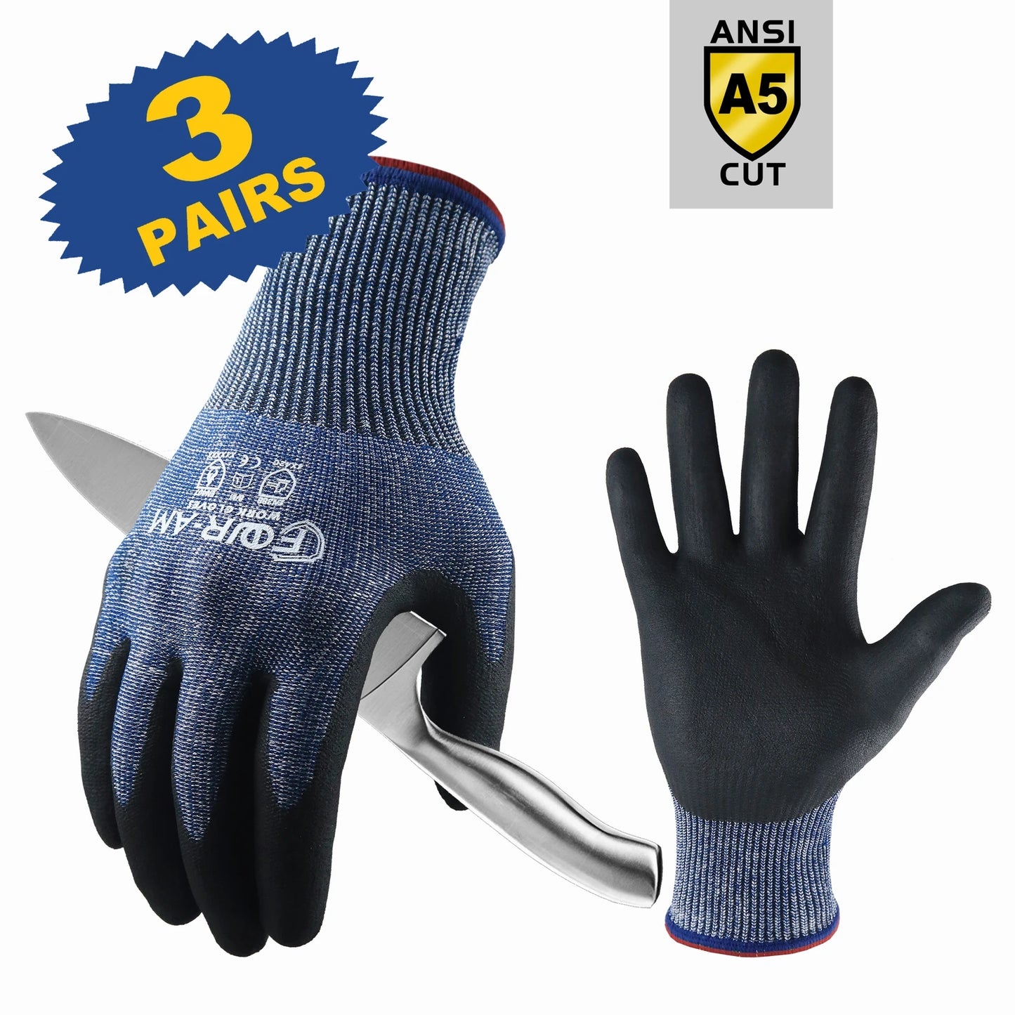1/3 Pair Level 5 Cut-Resistant Gloves: