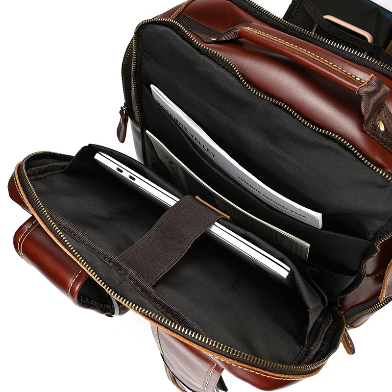 Newsbirds Men's Retro Leather Backpack – Luxury Travel & School Bag