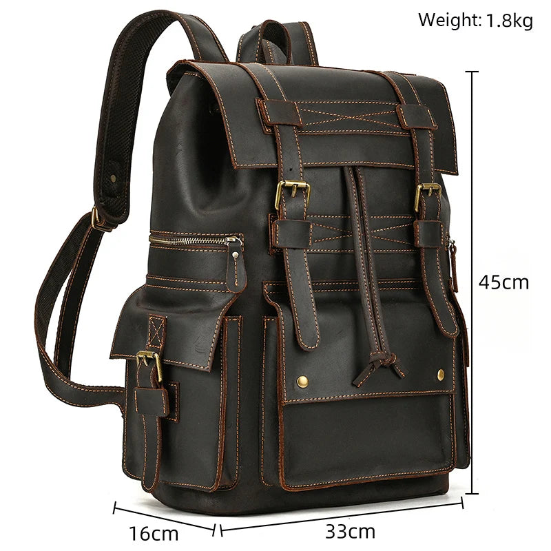 Newsbirds Men's Retro Leather Backpack – Luxury Travel & School Bag