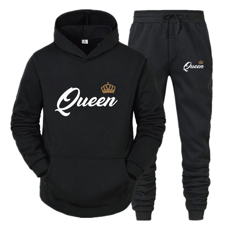 Couple Sportswear KING QUEEN Printed Hooded Set