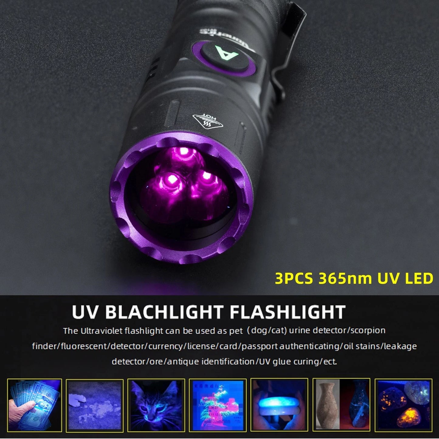 15W High Power UV 395/365nm USB Rechargeable Flashlight