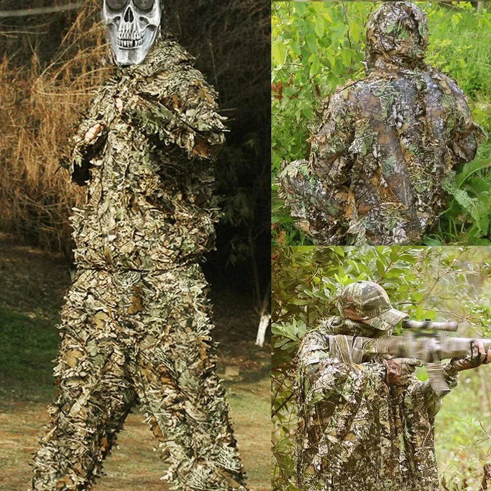 Ghillie Suit Men Women Kids 3D Leafy Bionic Camouflage Hunting Clothing: