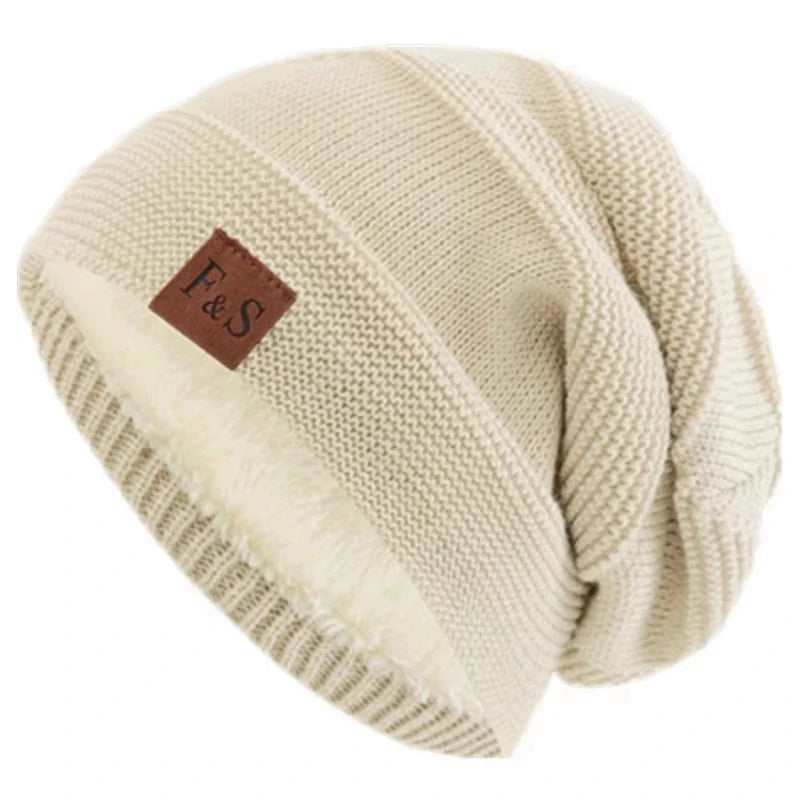 Unisex Slouchy Winter Hats Add Fur Beanie Cap