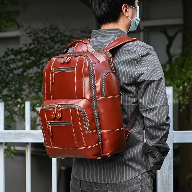 Newsbirds Men's Retro Leather Backpack – Luxury Travel & School Bag