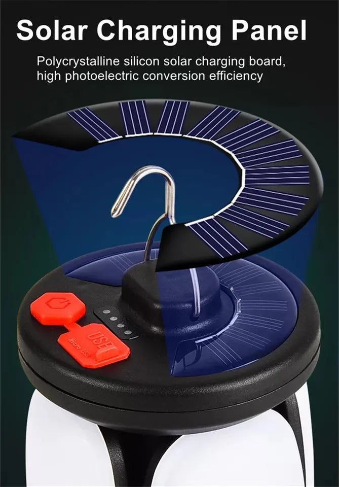 High Power Solar LED Camping Lantern Rechargeable 4500mAh 1000LM Emergency Power Bank
