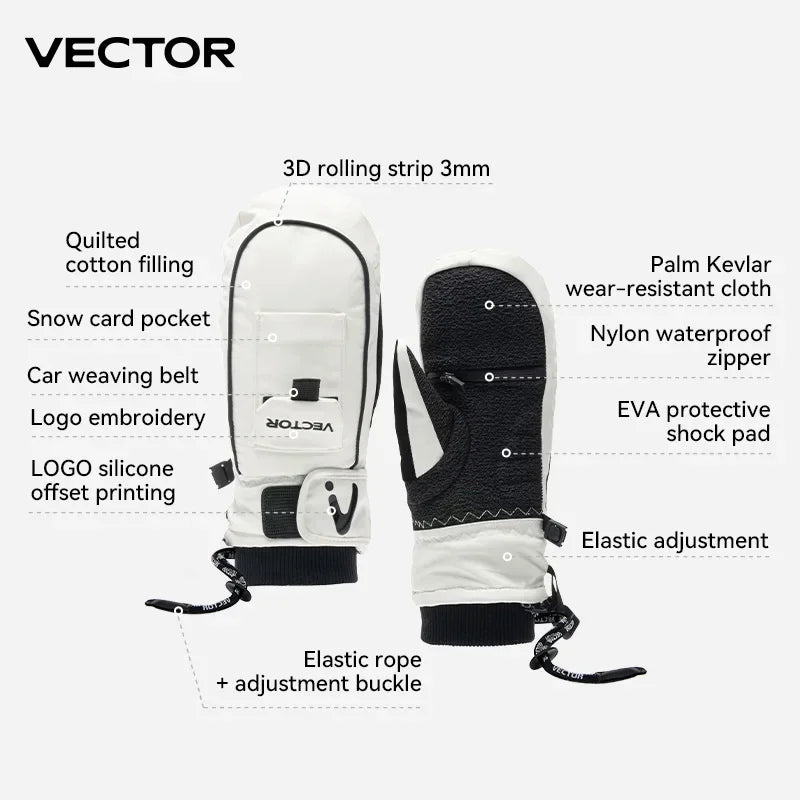 VECTOR Half-Detachable Inner Five-Finger Ski Gloves