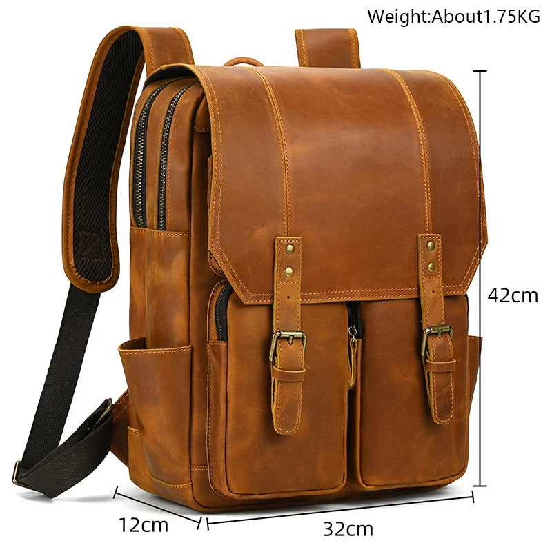 Newsbirds Men's Retro Leather Backpack – Luxury Travel & School Bag